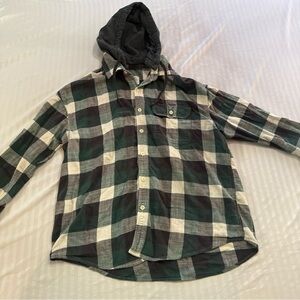 American Eagle Outfitters Green and Black Plaid Hooded Shirt